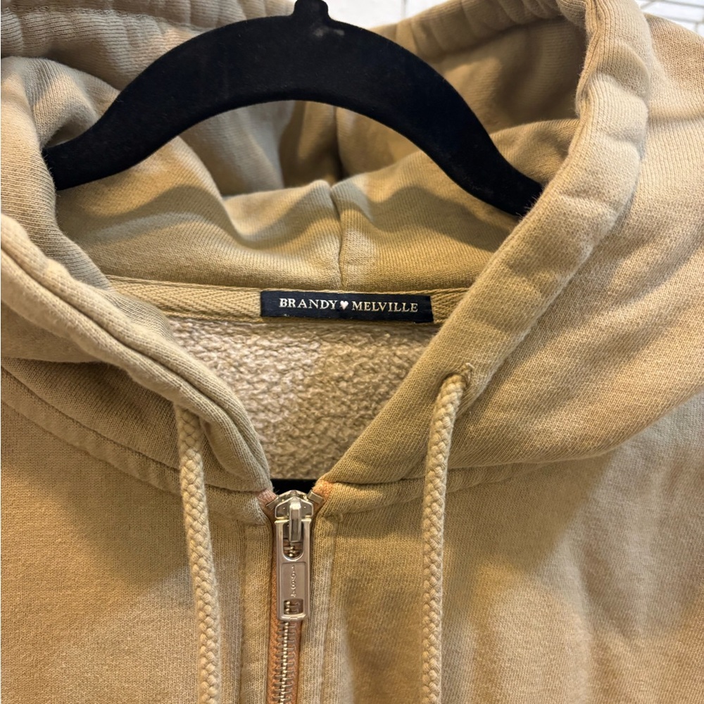 Brandy Melville Beige Zip-Up Hoodie